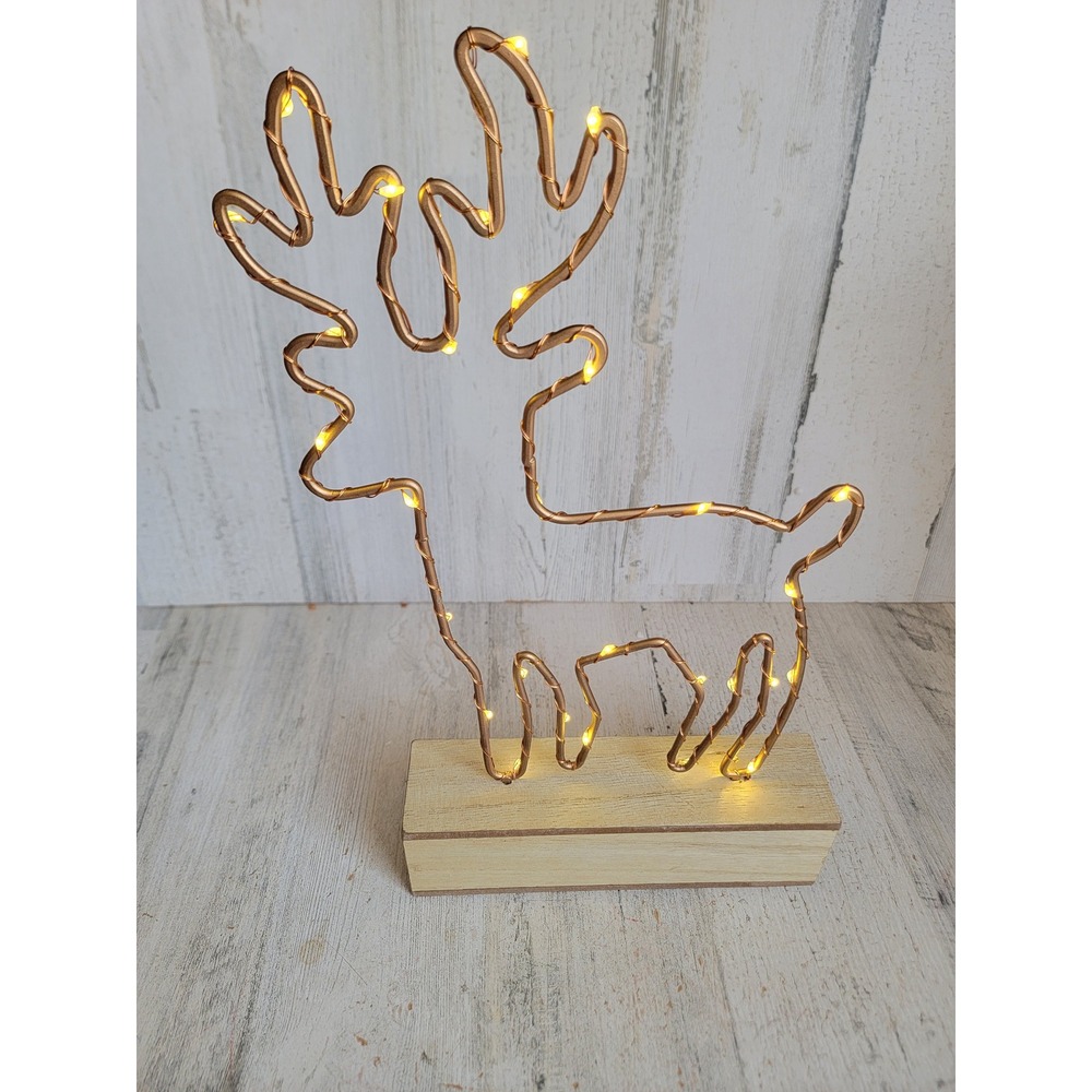 Light up wire outline reindeer Xmas home decor tabletop figure Santa